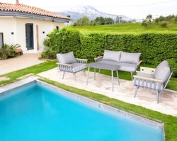 סט ישיבה אלומיניום אפור עם כריות אפור כהה