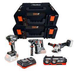 סט כלי עבודה פטישון, אימפקט ומשחזת זווית סוללות מטען וארגזי כלים