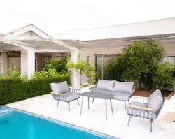 סט ישיבה אלומיניום אפור עם כריות אפור כהה